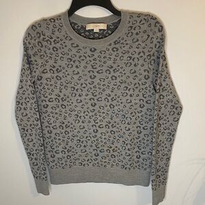 LOFT Gray Leopard Print Women’s Crewneck Sweater